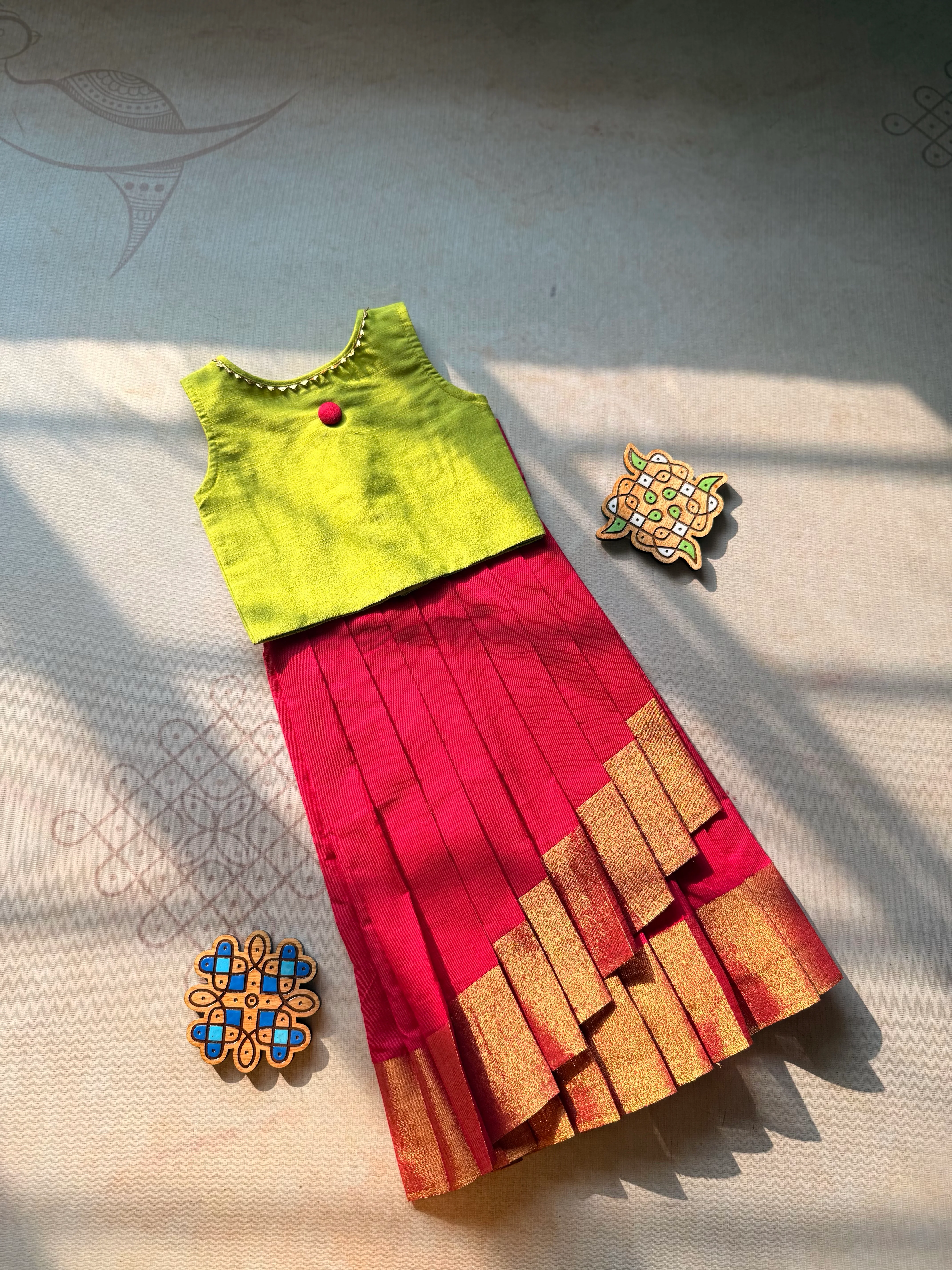 Chettinad cotton overlapped Skirt with bodice top - Image 3