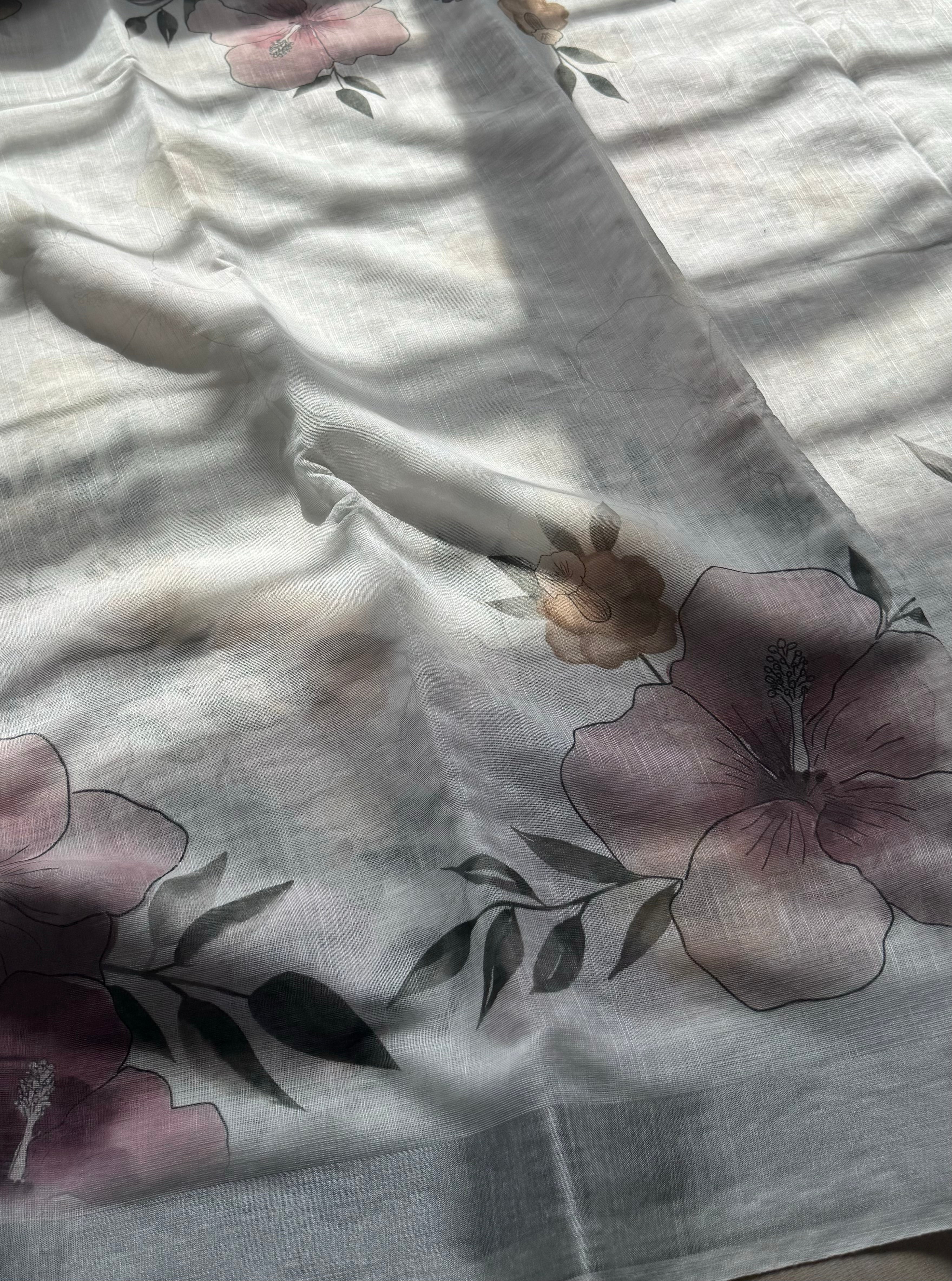Kaira - Floral Linen Saree - Image 3