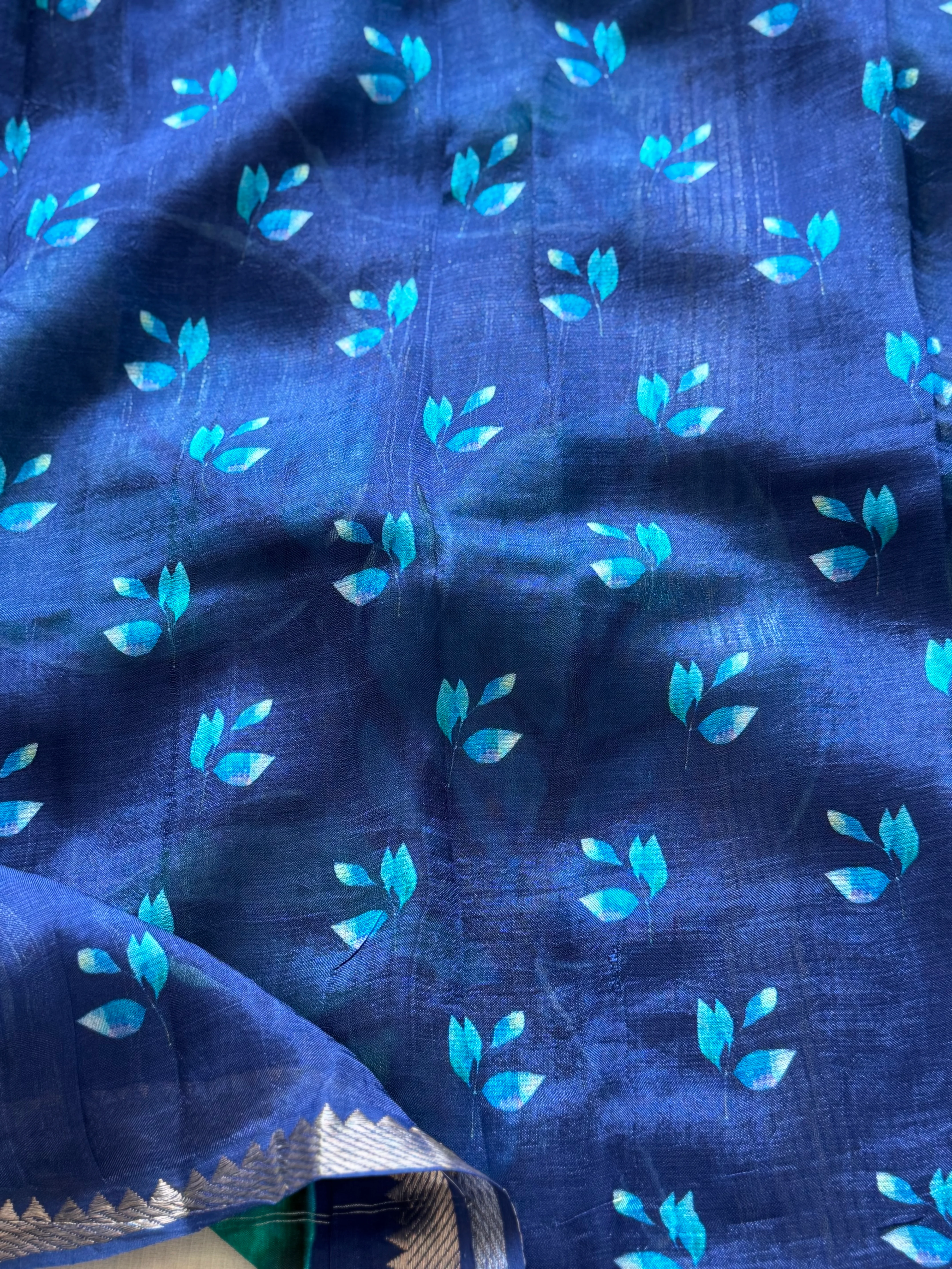 Mangalgiri Digital Printed Saree with Silver Zari Nizami Border | Studio Virupa - Image 5