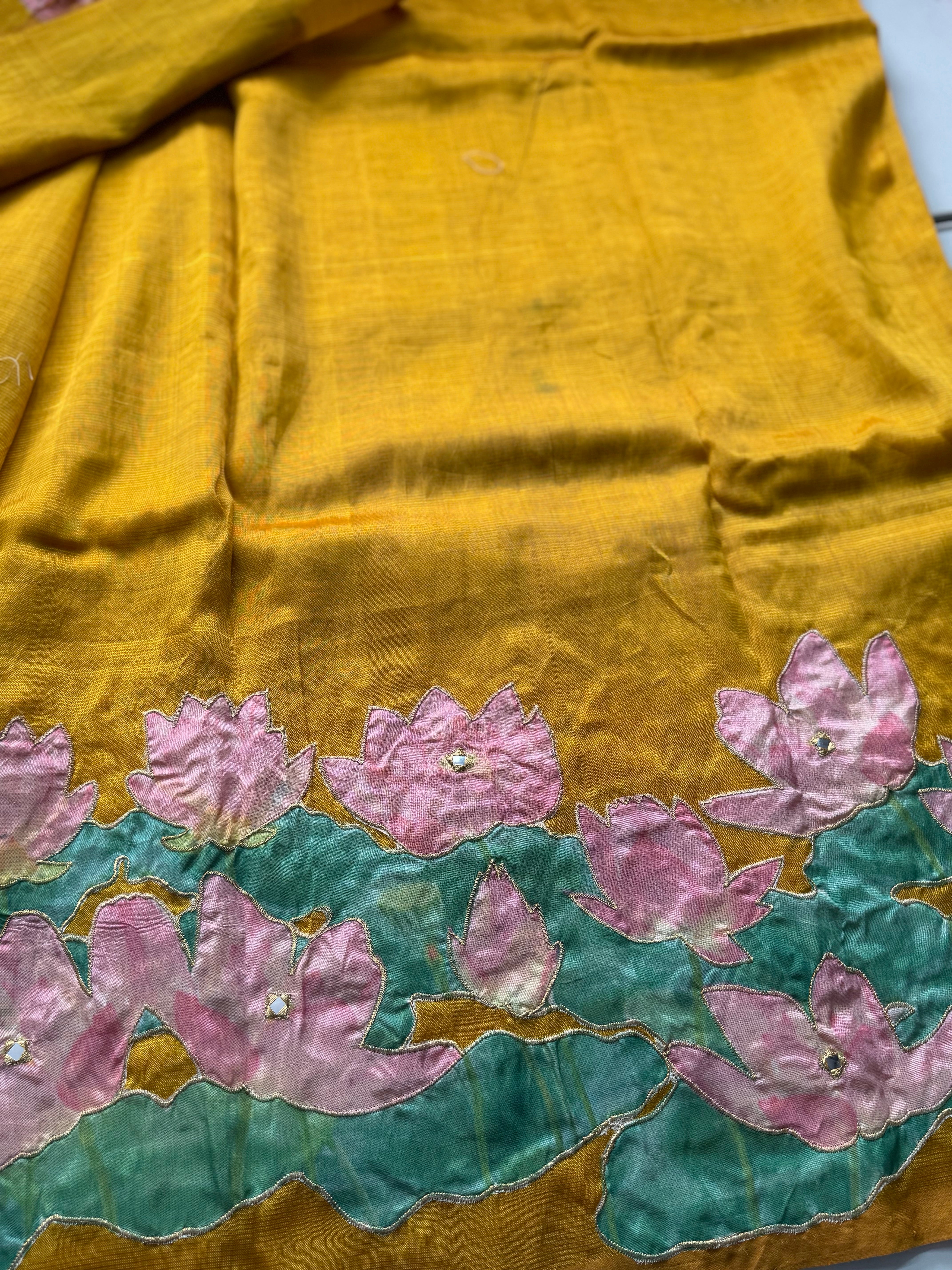 Mangalgiri Silk Cotton Saree with Applique - Image 3