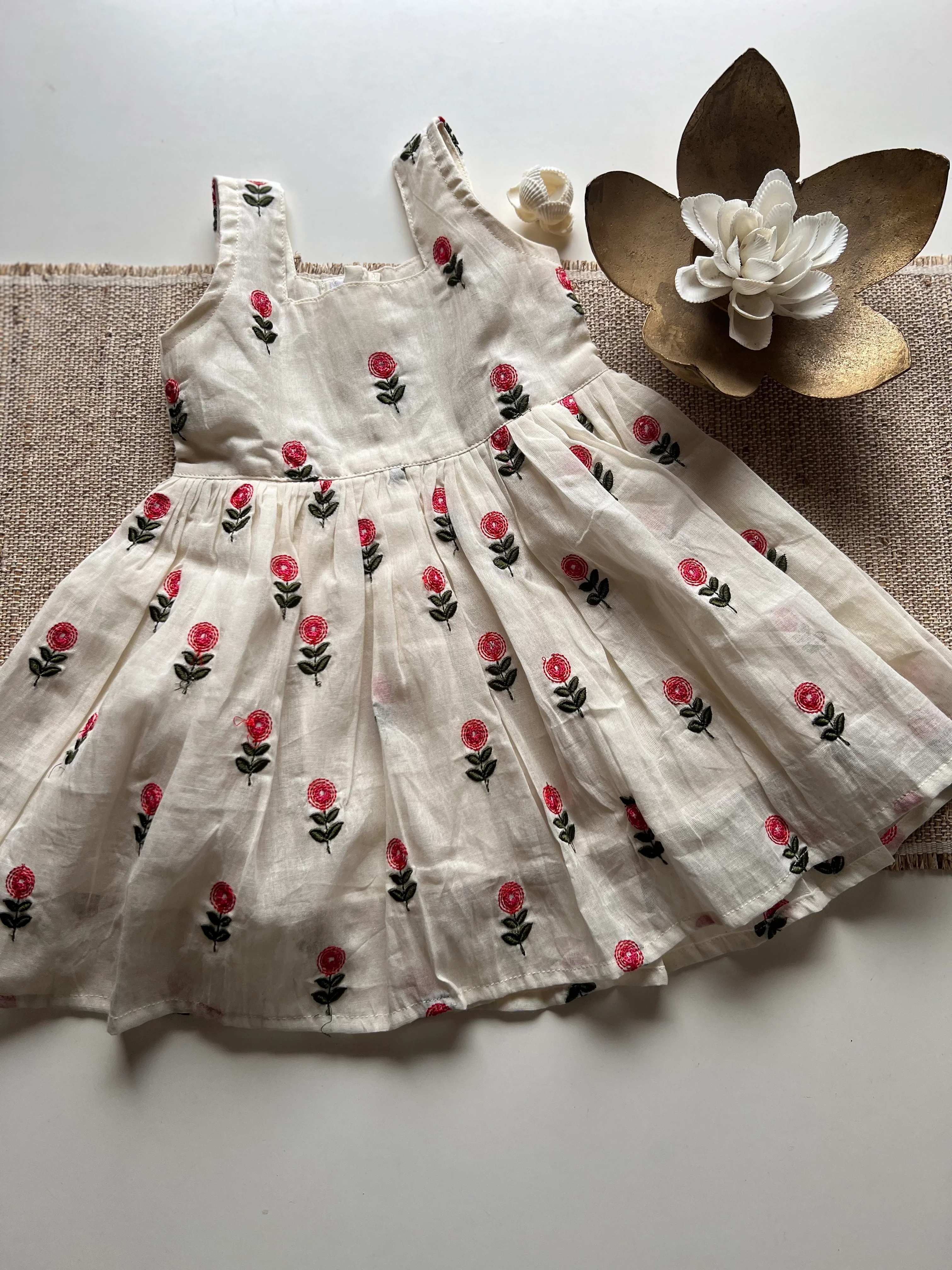 Multicolour Floral Embroidery Kids Frock - Red - Image 2