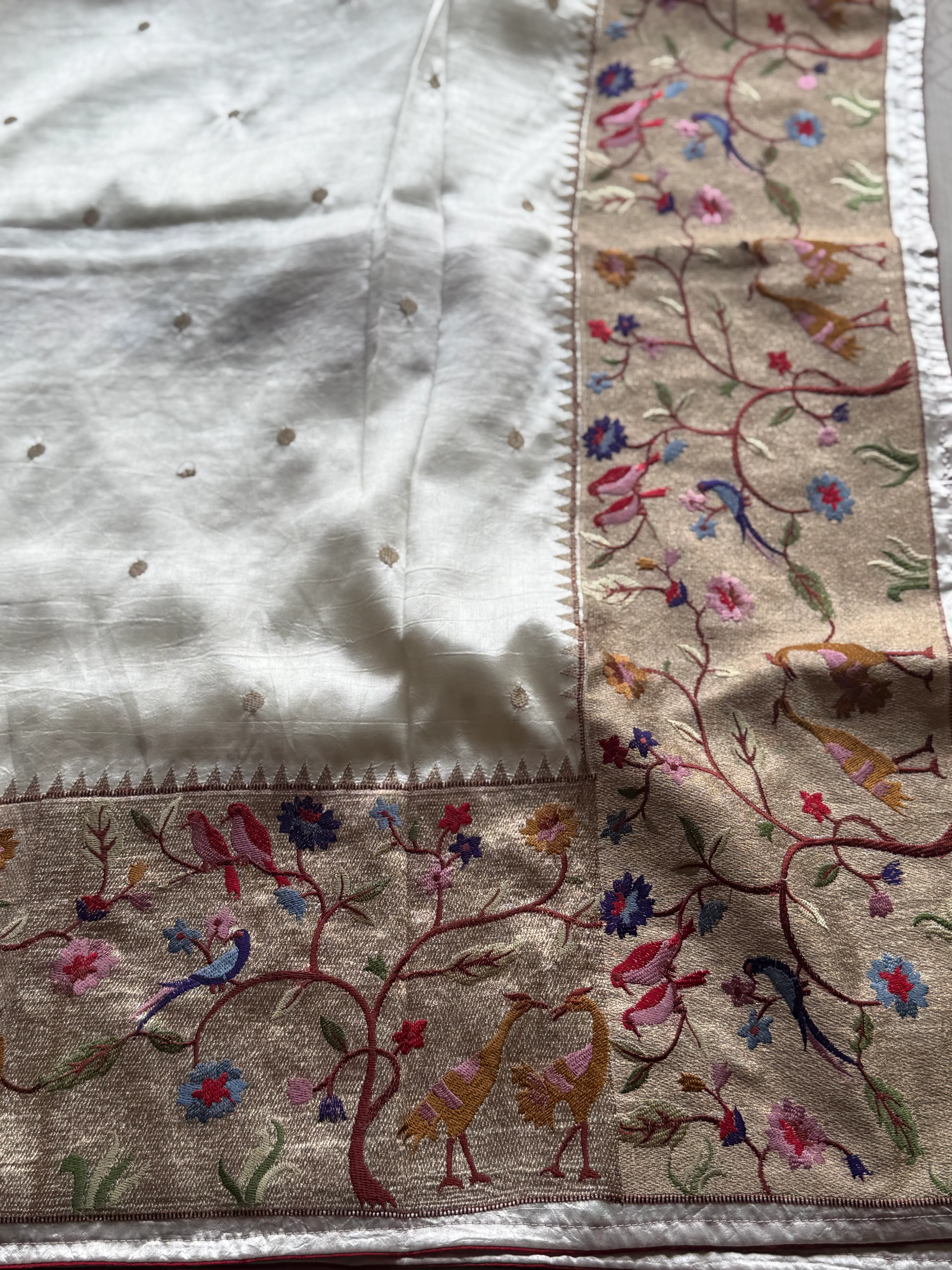 Sashtika - White Chiniya Silk Saree with Paithani Bird & Floral Border - Image 2