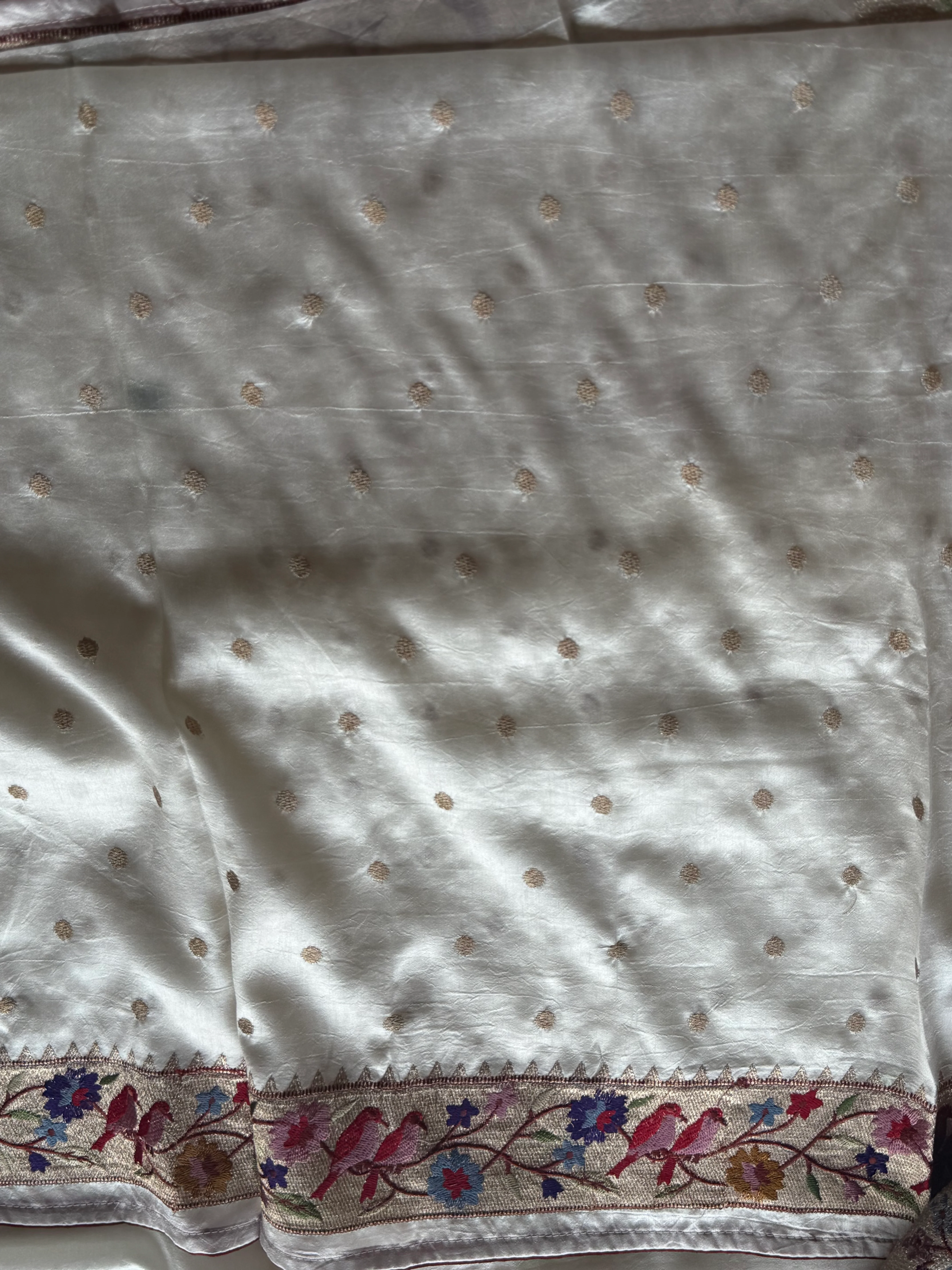 Sashtika - White Chiniya Silk Saree with Paithani Bird & Floral Border - Image 4