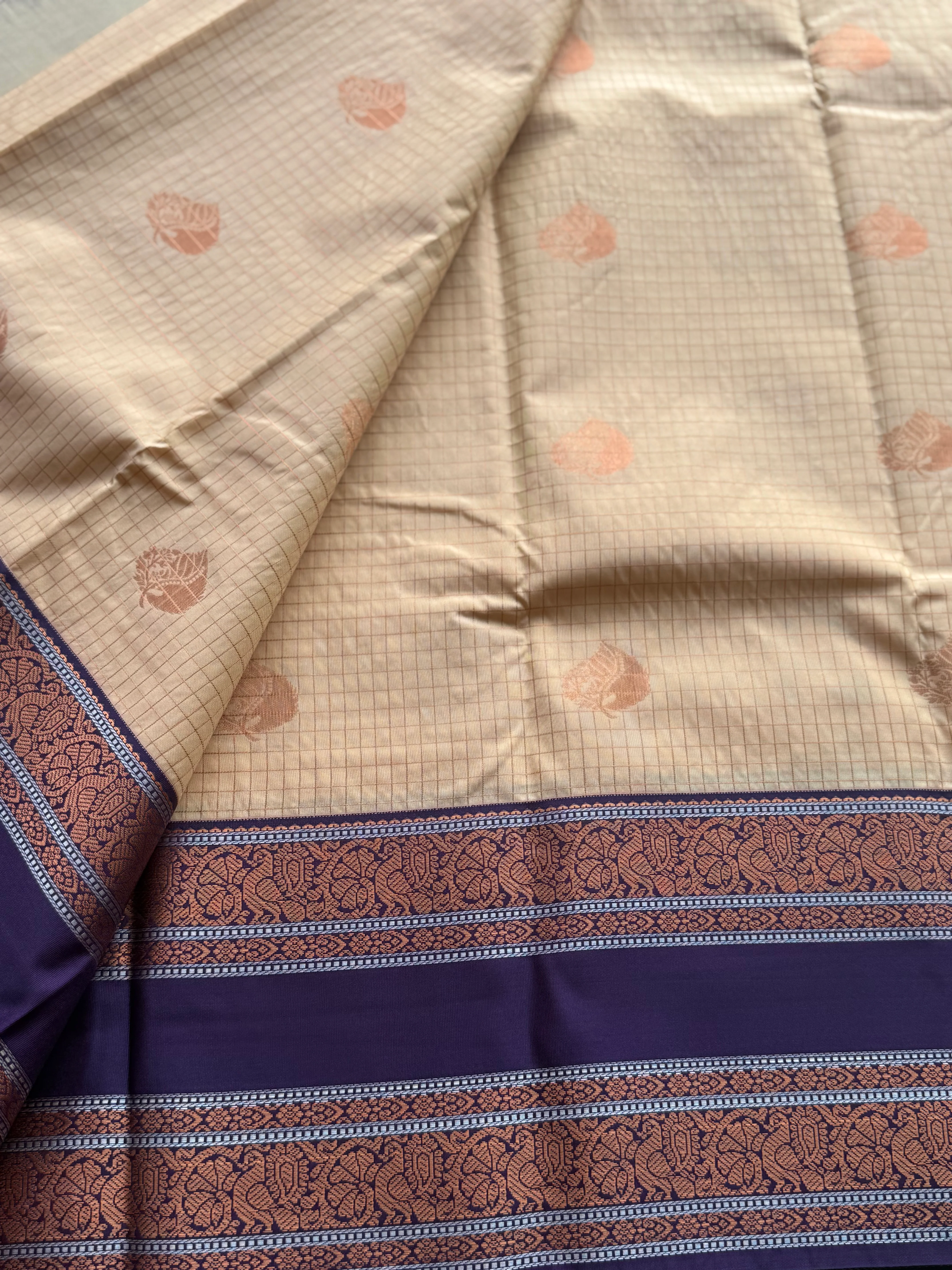 Semi Kanchi Silk Saree with Zari Checks & Retta Petta Border - Image 2