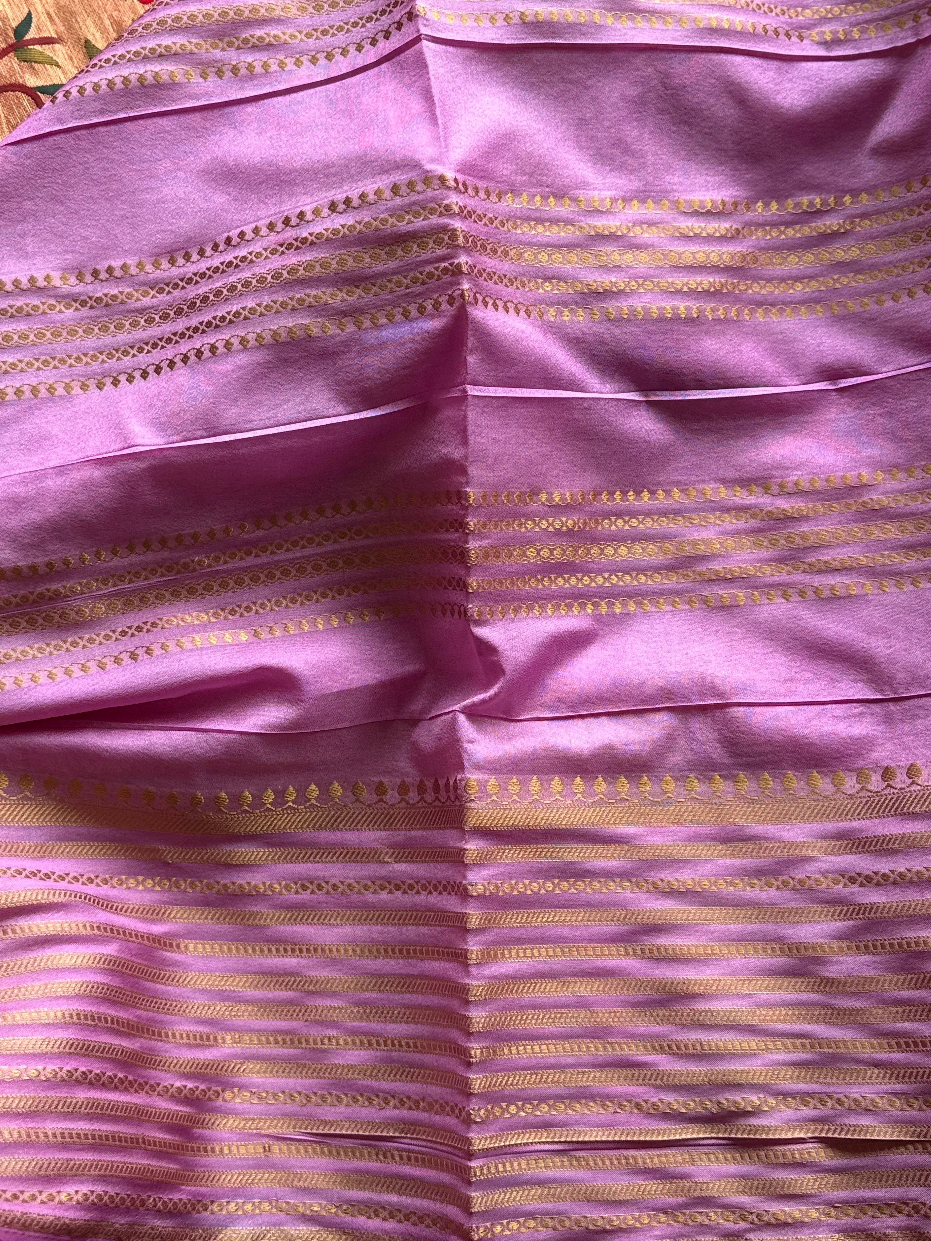 Semi Mysore Crepe Silk Saree with Golden Line Zari - Image 4