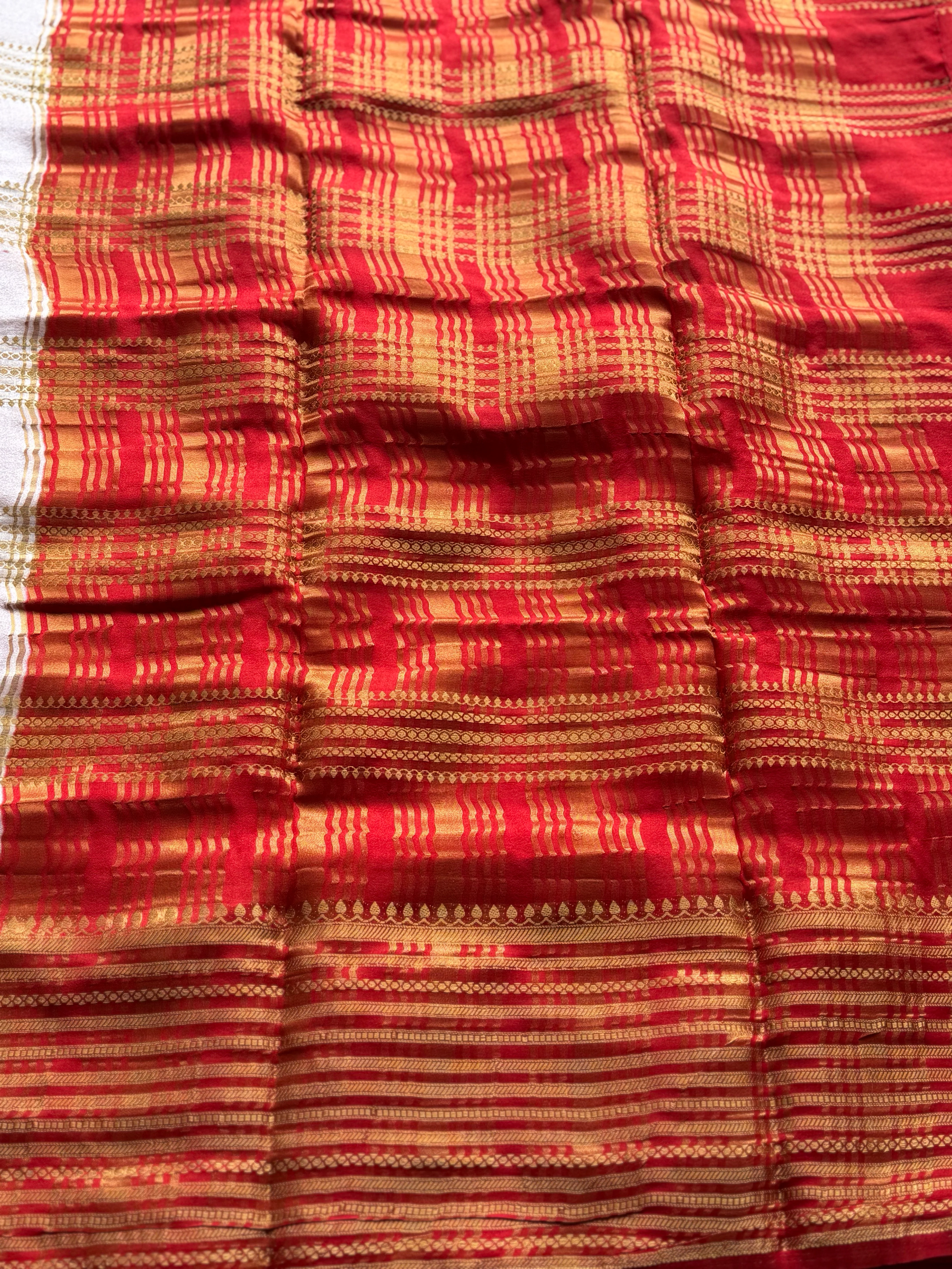 Semi Mysore Crepe Silk Saree with Rich Red & Gold Zari Border - Image 3