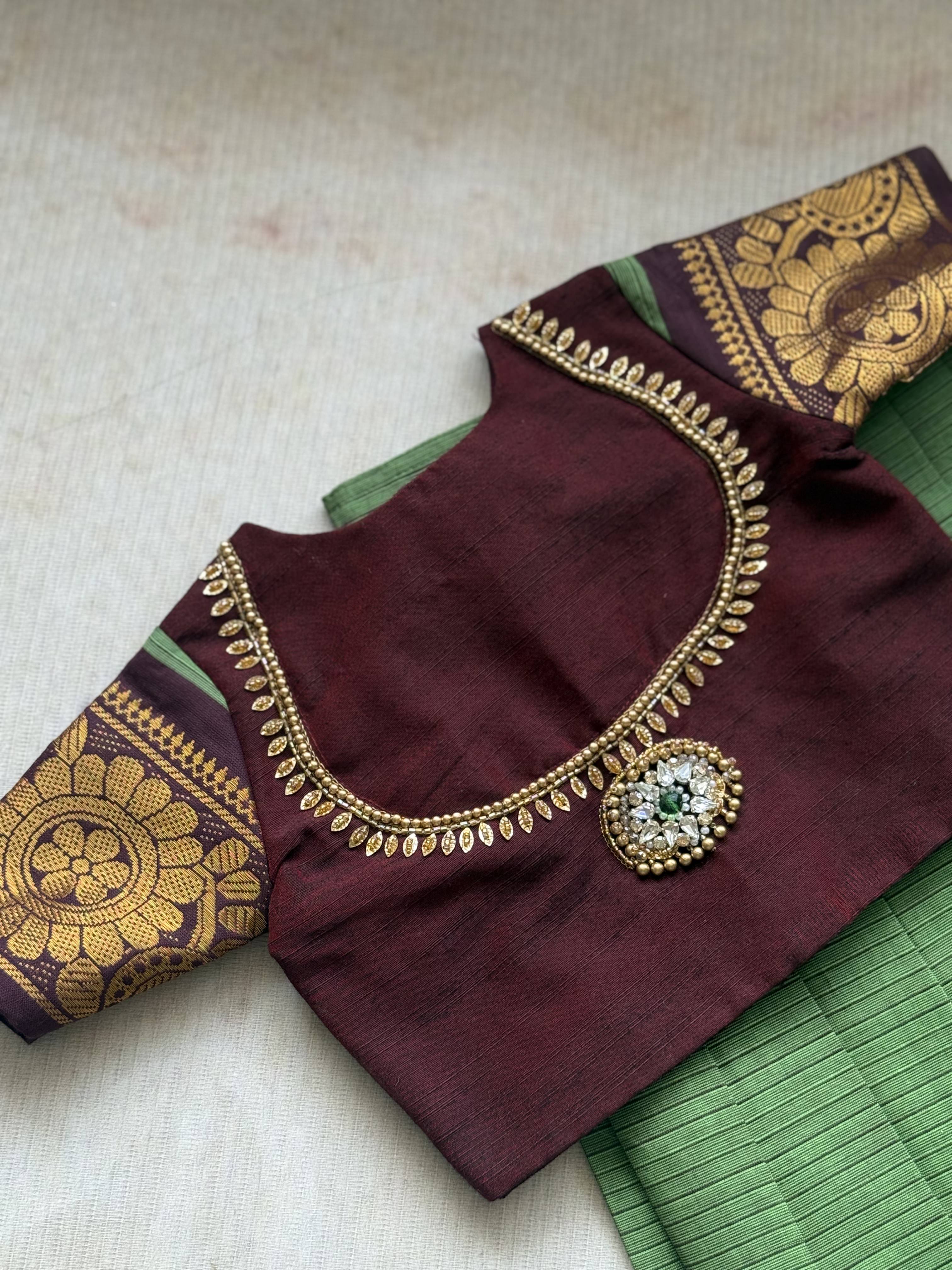 Vasuki Chettinad Cotton Skirt with Mango Maala Crop Top – Traditional South Indian Ethnic Wear - Image 2