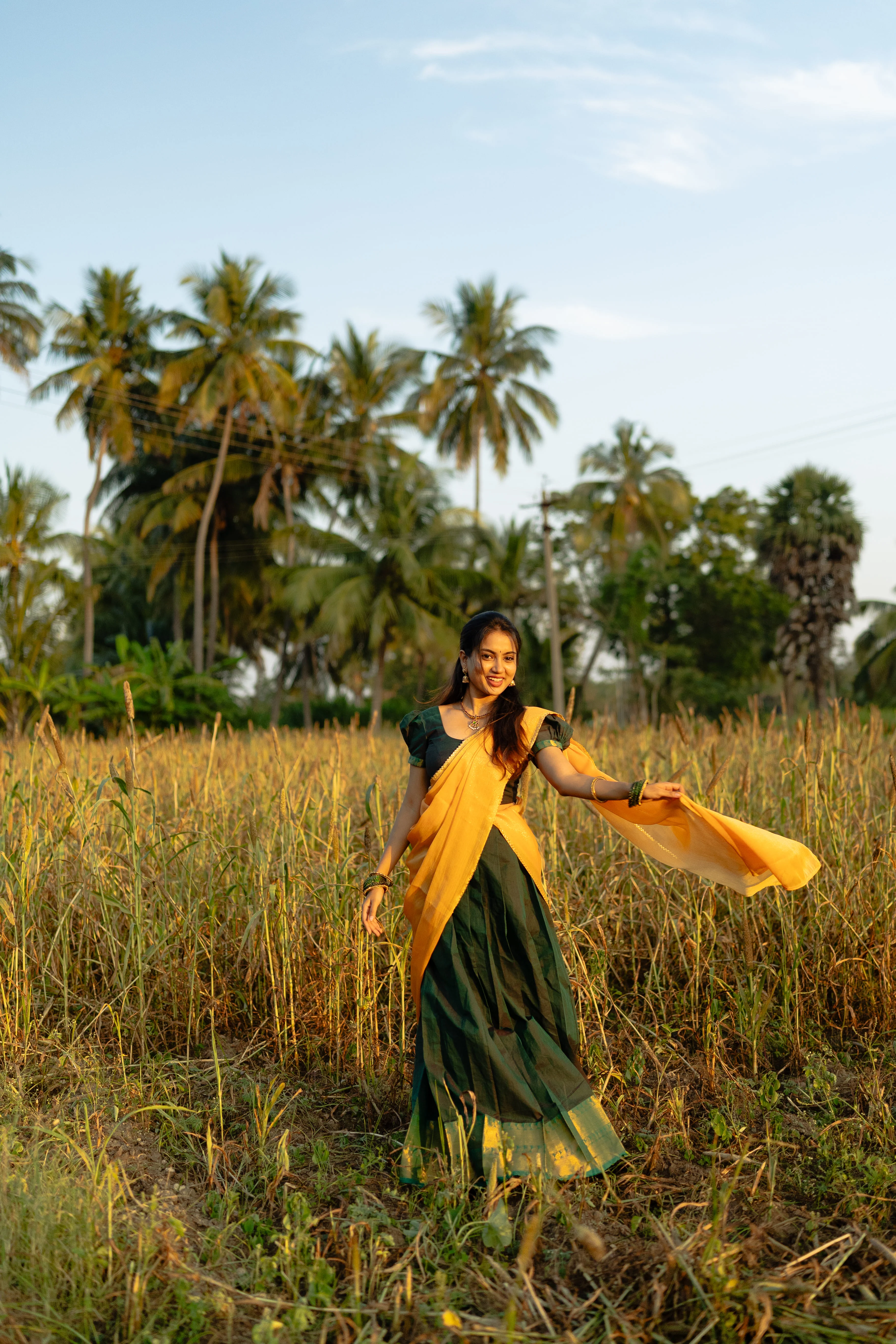 Bhrinda - Pure Chettinad Cotton Women Half Saree with Georgette Davani - Image 3